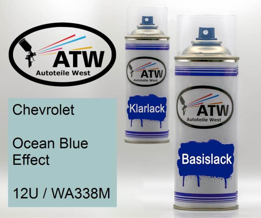 Chevrolet, Ocean Blue Effect, 12U / WA338M: 400ml Sprühdose + 400ml Klarlack - Set, von ATW Autoteile West.